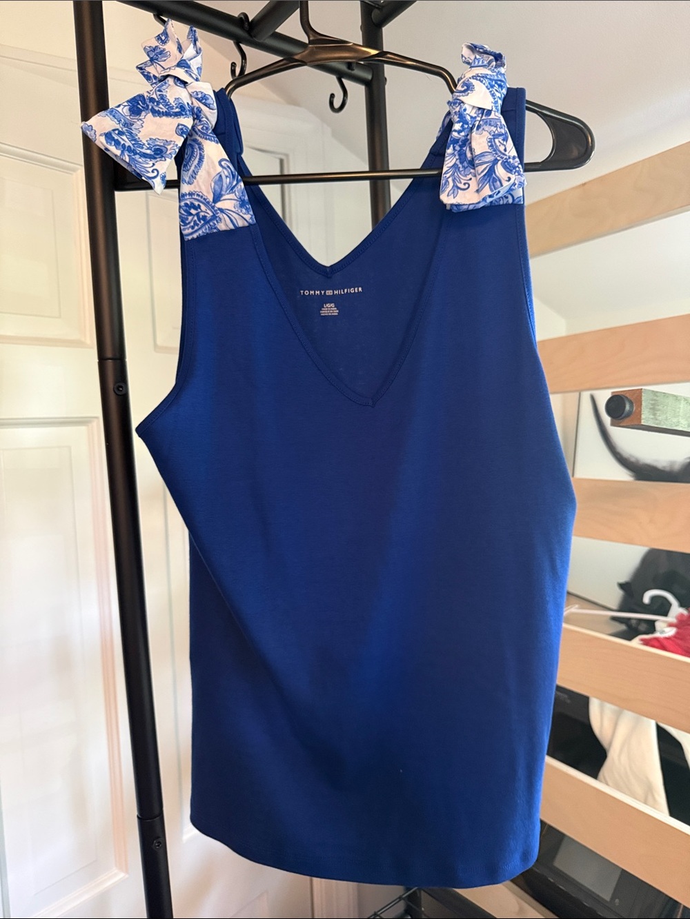 Tommy Hilfiger Royal Blue V-Neck Tank with Printed Tie Straps